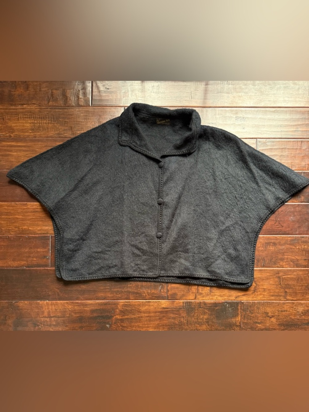 Vintage Alpaca Wool Cape Poncho Black Minimalist Coat Made in Peru OS